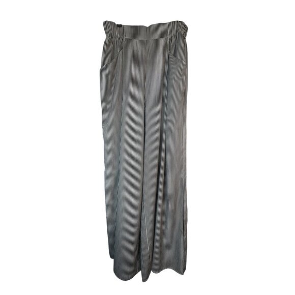 2/$30 Zara Trafaluc Size Small Black & White Striped Wide Leg Pants Side Pockets - Picture 1 of 12